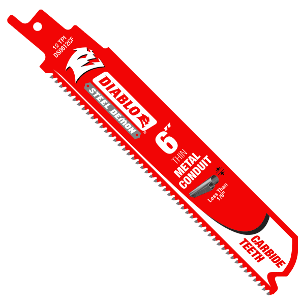 6" 12TPI Steel Demon™ Carbide Teeth Reciprocating Saw Blades for Thin Metal Conduit (3-Pack)