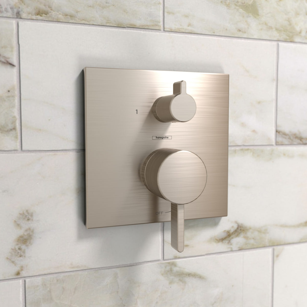 hansgrohe Ecostat Pressure Balance Trim Square with Diverter in Brushed Nickel