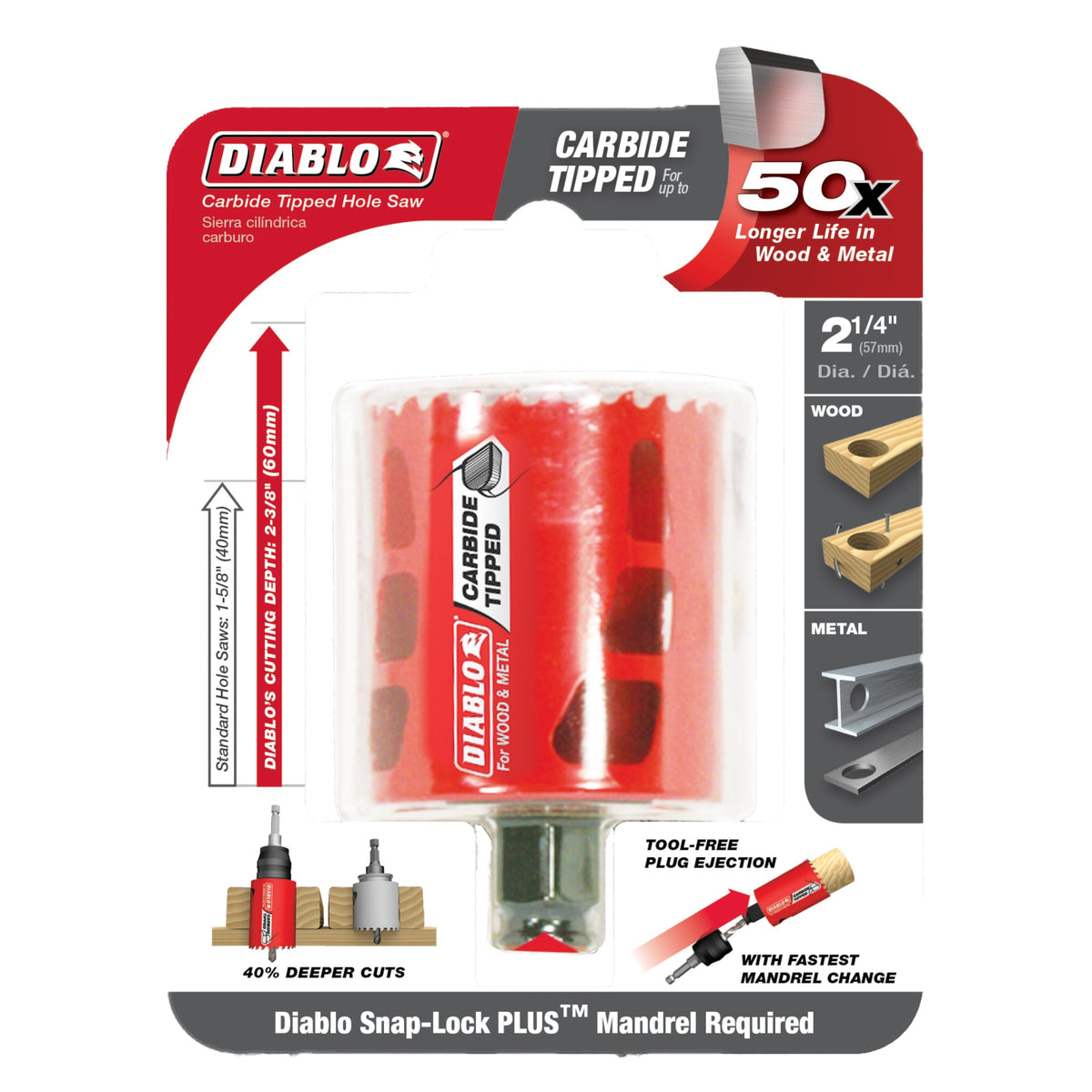 Diablo 2-1/4" Carbide Teeth Hole Saw for Wood and Metal