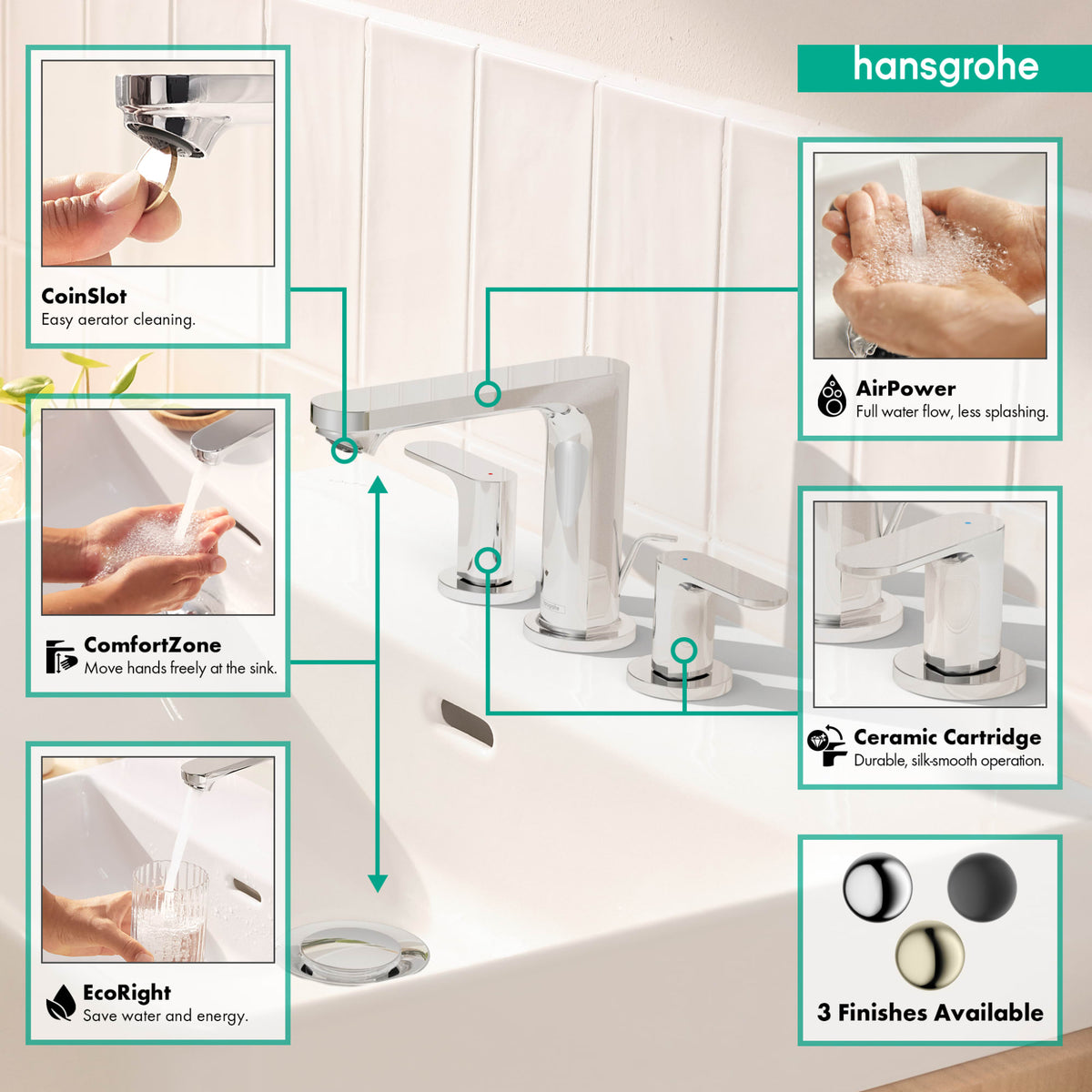 hansgrohe Rebris S Widespread Faucet 110 with Pop-Up Drain, 1.2 GPM in Chrome