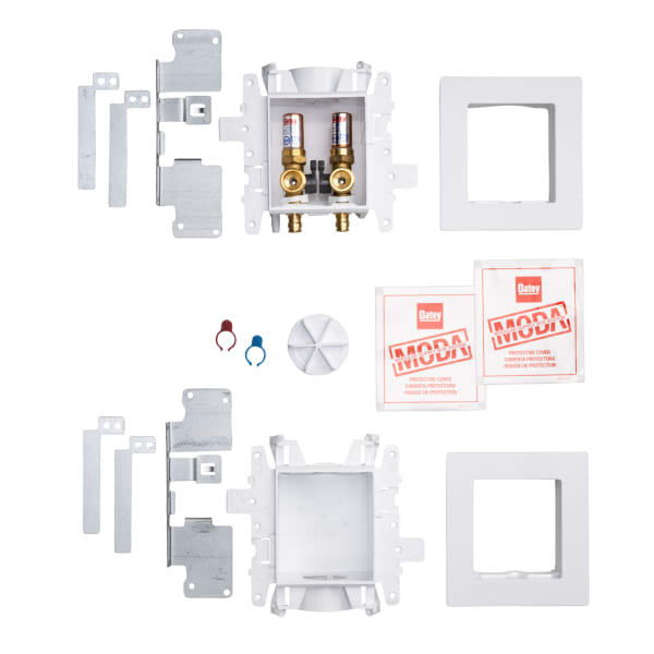 Oatey® MODA® 2-Valve + Standard Drain F1960 PEX (Brass) Fire-Rated Washing Machine Supply Box with Hammer Arrestor