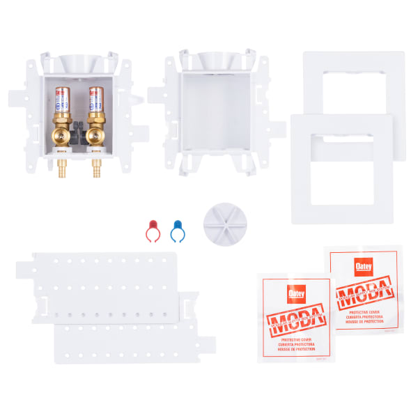 Oatey® MODA® 2-Valve + Standard Drain F1807 PEX (Brass) Washing Machine Supply Box with Hammer Arrestors - Standard Pack