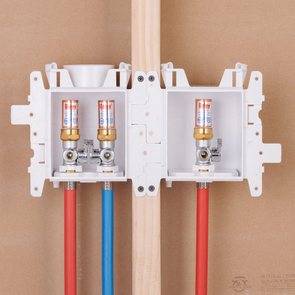Oatey® MODA® 2-Valve + 1-Valve F1807 PEX (Brass) Kitchen Supply Box with Hammer Arrestors - Standard Pack