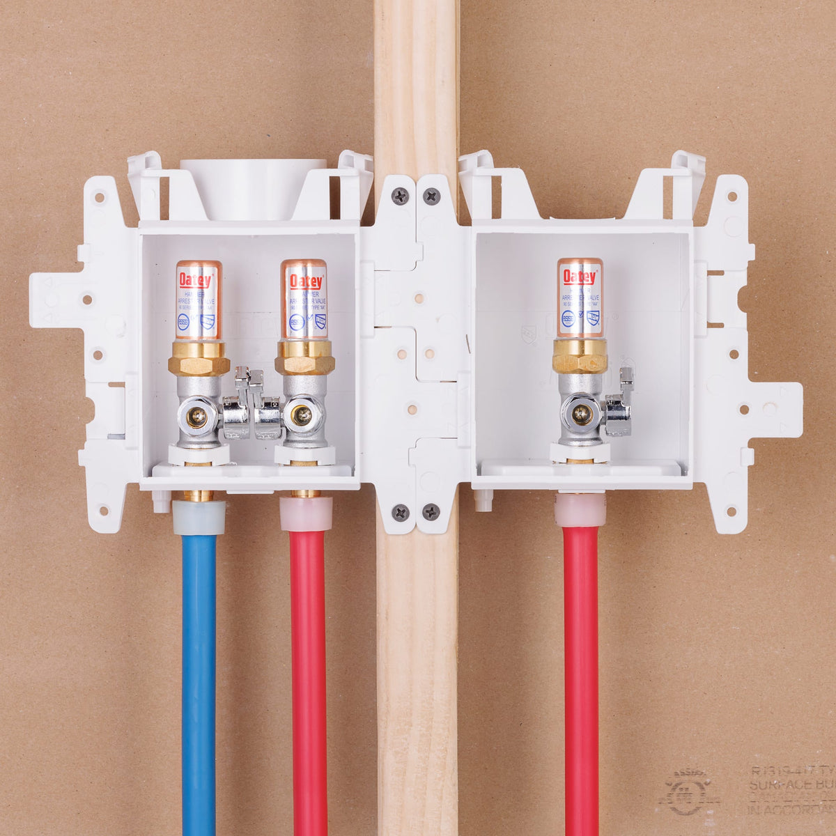 Oatey® MODA® 2-Valve + 1-Valve F1960 PEX (Brass) Kitchen Supply Box with Hammer Arrestors - Standard Pack