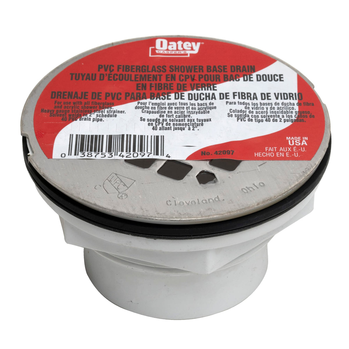 Oatey® 2 in. PVC Solvent Weld Shower Drain with Snap-In Stainless Steel Strainer