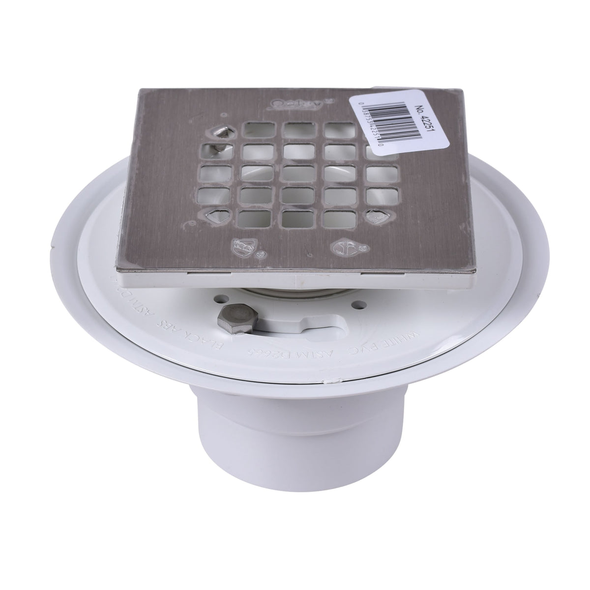 Oatey® 2 in. or 3 in. PVC Tile Shower Drain Base with Square Strainer in Brushed Nickel