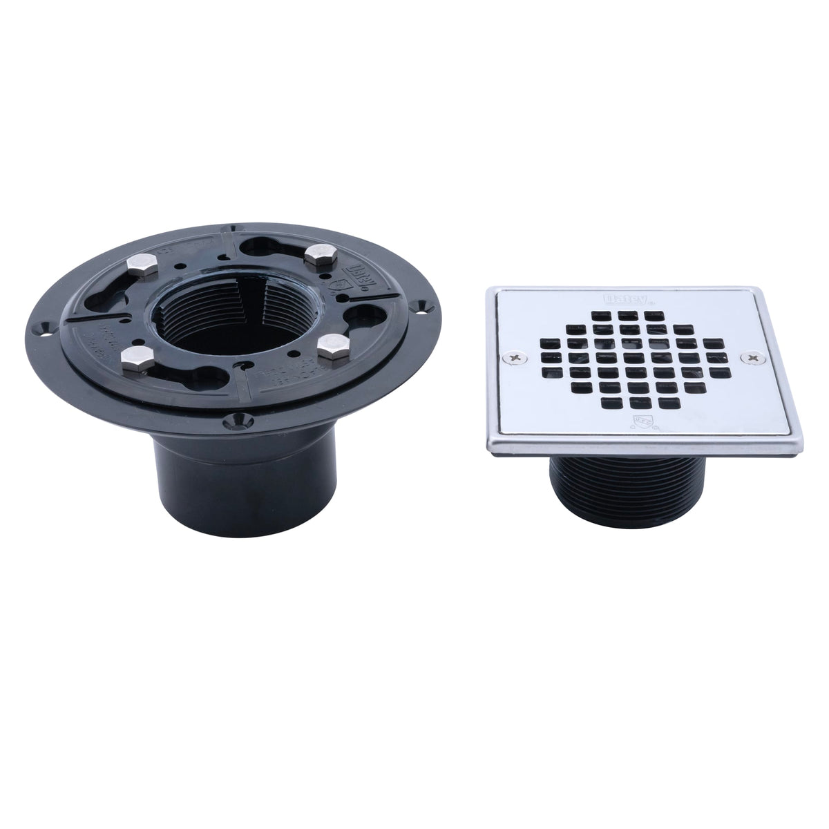 Oatey® 2 in. ABS Square Low Profile Drain and Polished Stainless Steel Snap-In Strainer with Ring
