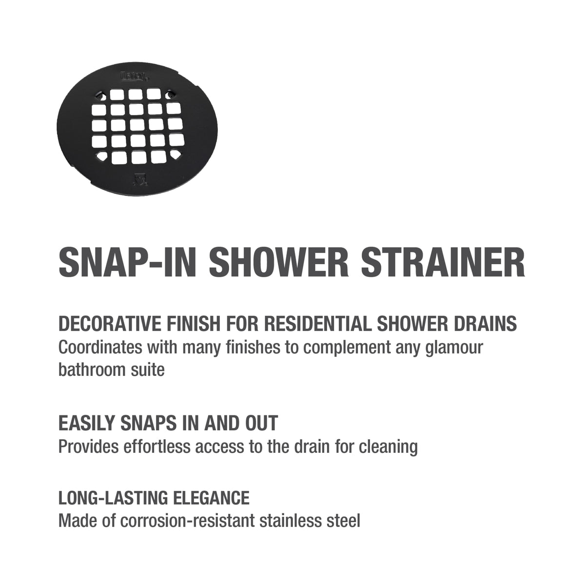 Oatey® Universal 4-1/4 in. Snap-Tite Round Shower Strainer in Matte Black