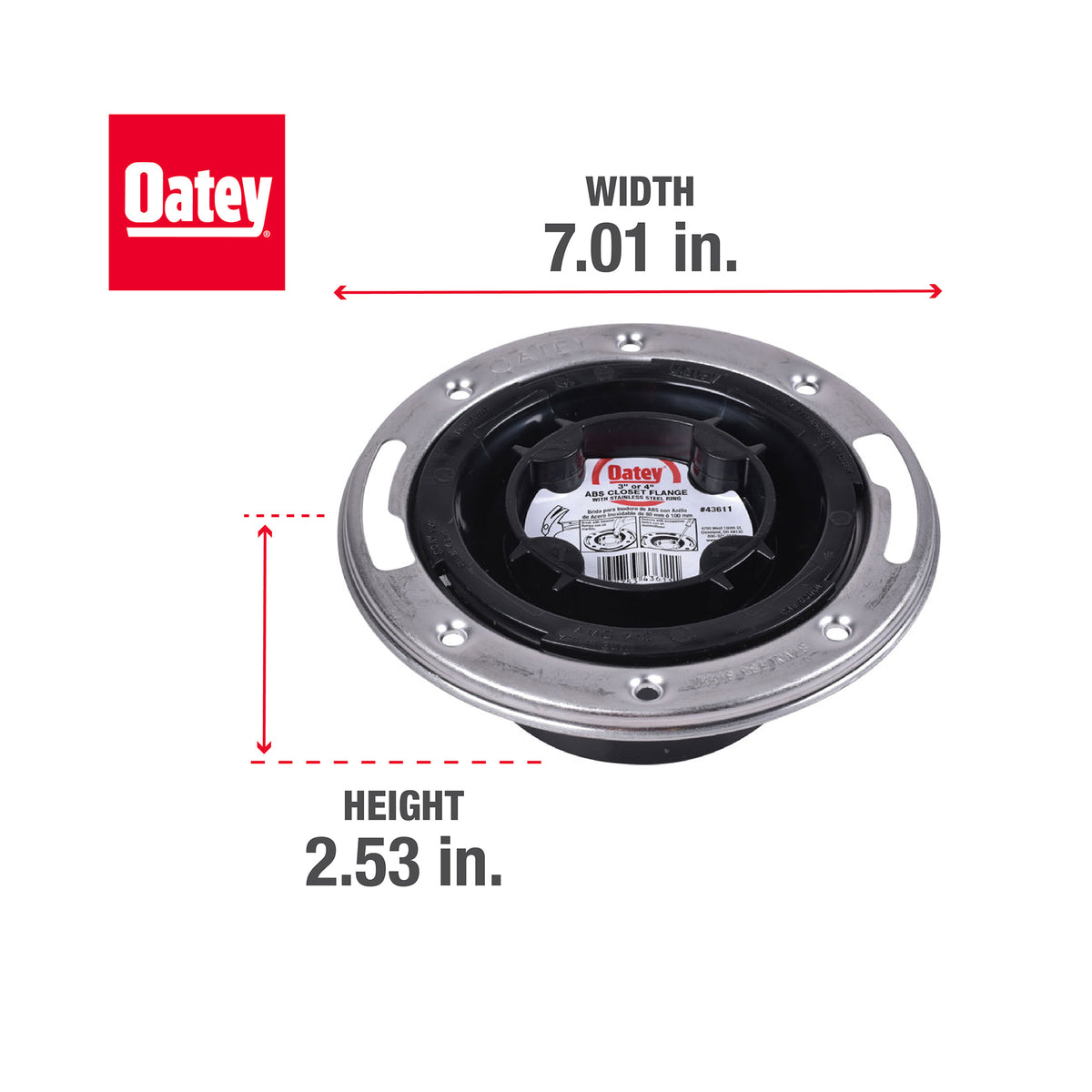 Oatey® 3 in. or 4 in. Easy Tap Closet Flange, ABS with Stainless Steel Ring