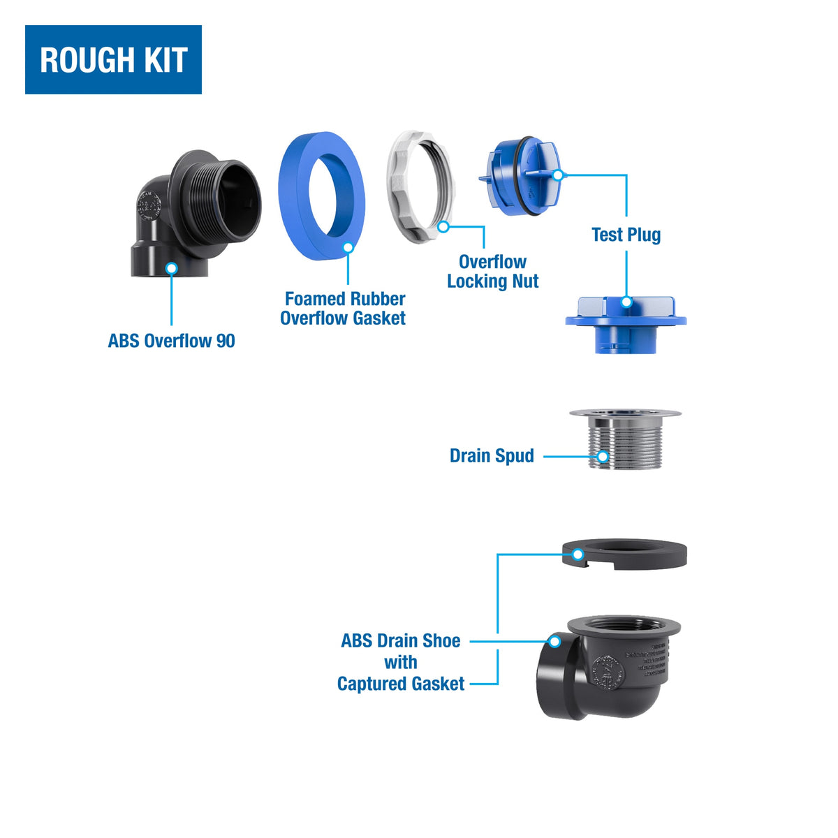 Dearborn® True Blue® ABS Bath Waste Rough-In Kit with Test Kit in Chrome