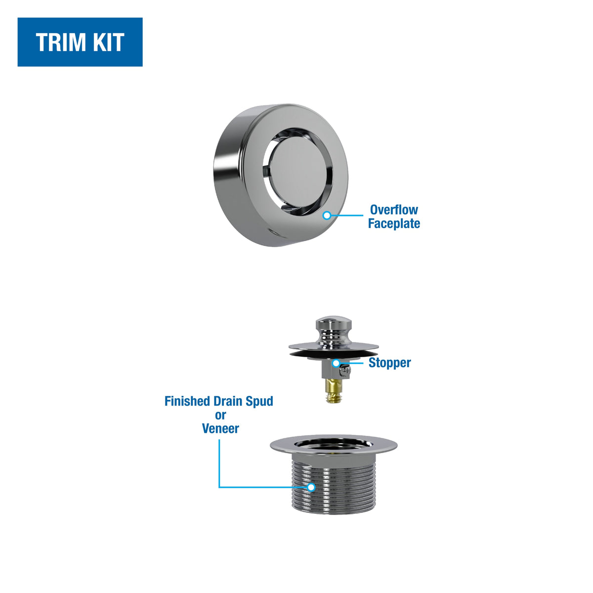 Dearborn® True Blue® Bath Waste Trim Kit with Push n' Pull Stopper in Chrome