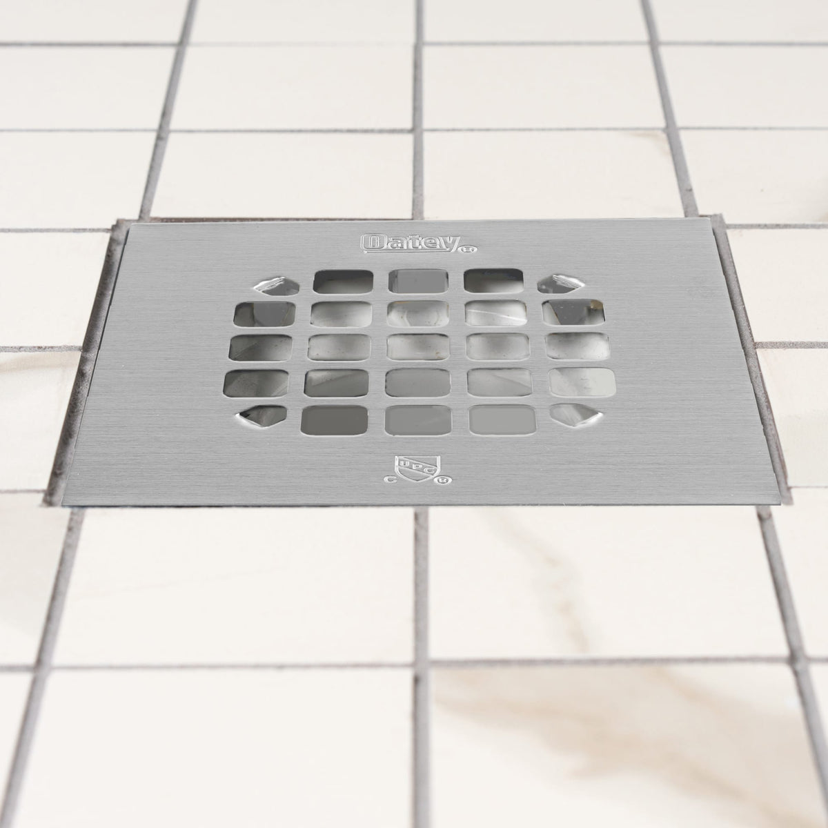 Oatey® 2 in. ABS Square Low Profile Drain and Polished Stainless Steel Snap-In Strainer with Ring