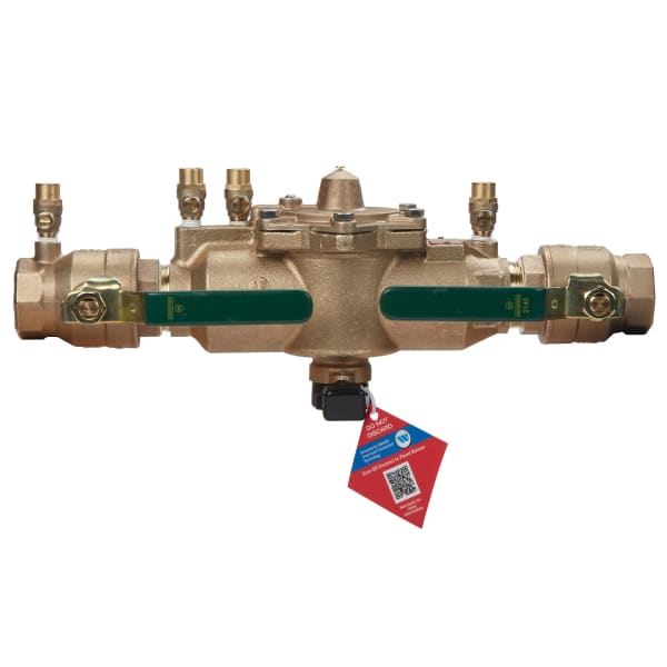 1 1/2" Lead Free Reduced Pressure Zone Backflow Preventer Assembly with Quarter Turn Shutoff Valves, Lever Handles, Backflow Flood Sensor