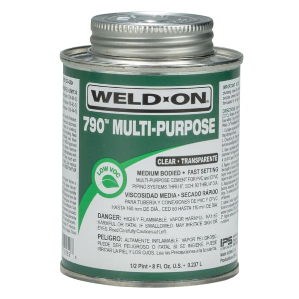 Weld-On 790 Multi-Purpose Solvent Cement, Light Amber, Low VOC, High Strength, Medium Bodied, Fast Setting, 1/2 Pint (8 Fl. Oz.)
