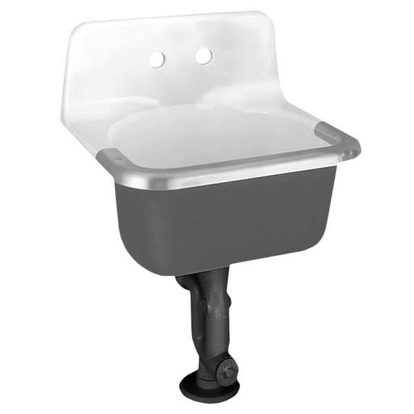 Akron® Wall-Hung Cast Iron Service Sink With 8-inch Faucet Holes and Rim Guard White