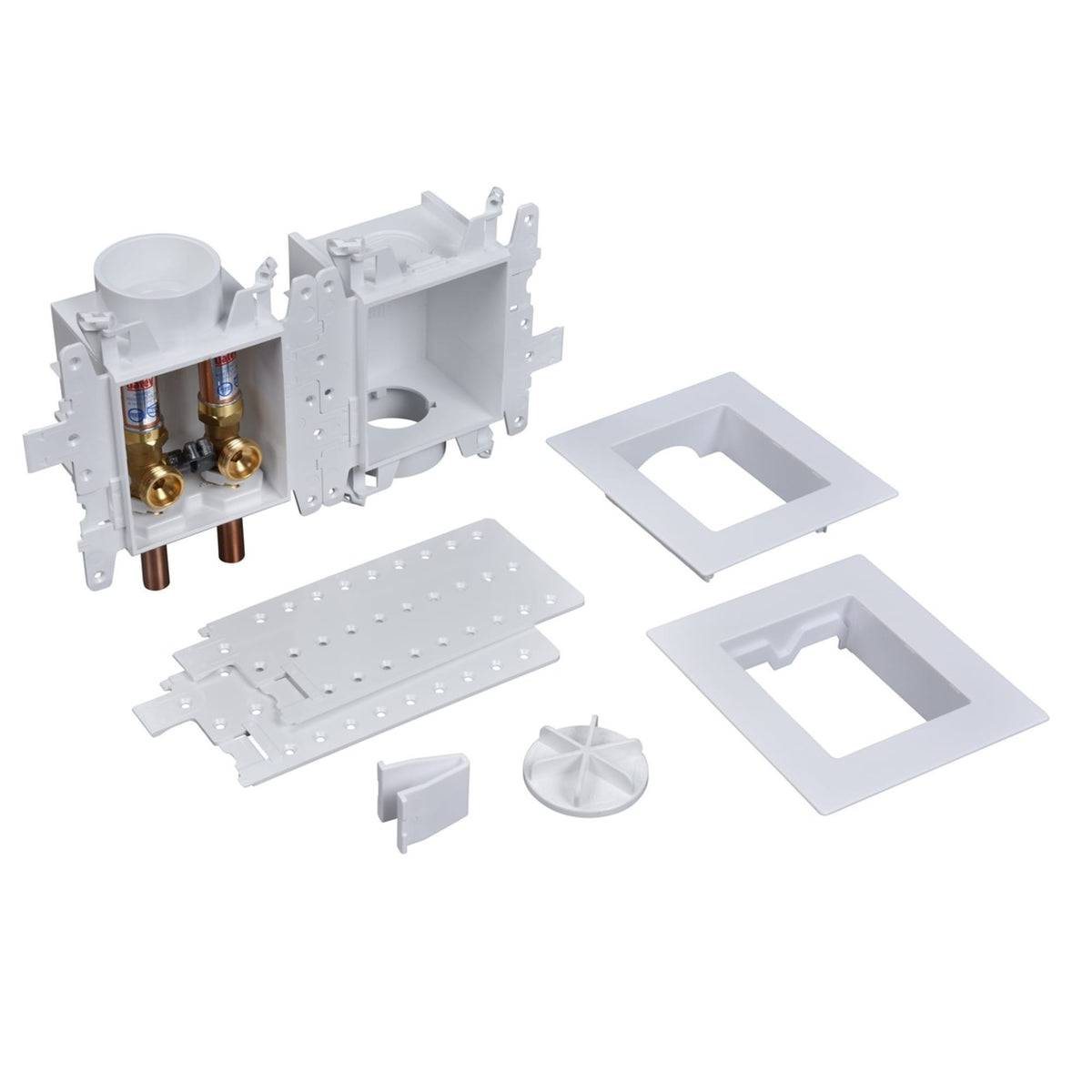 Oatey® MODA® 2-Valve + Standard Drain Copper (Male) Washing Machine Supply Box with Hammer Arrestors - Standard Pack