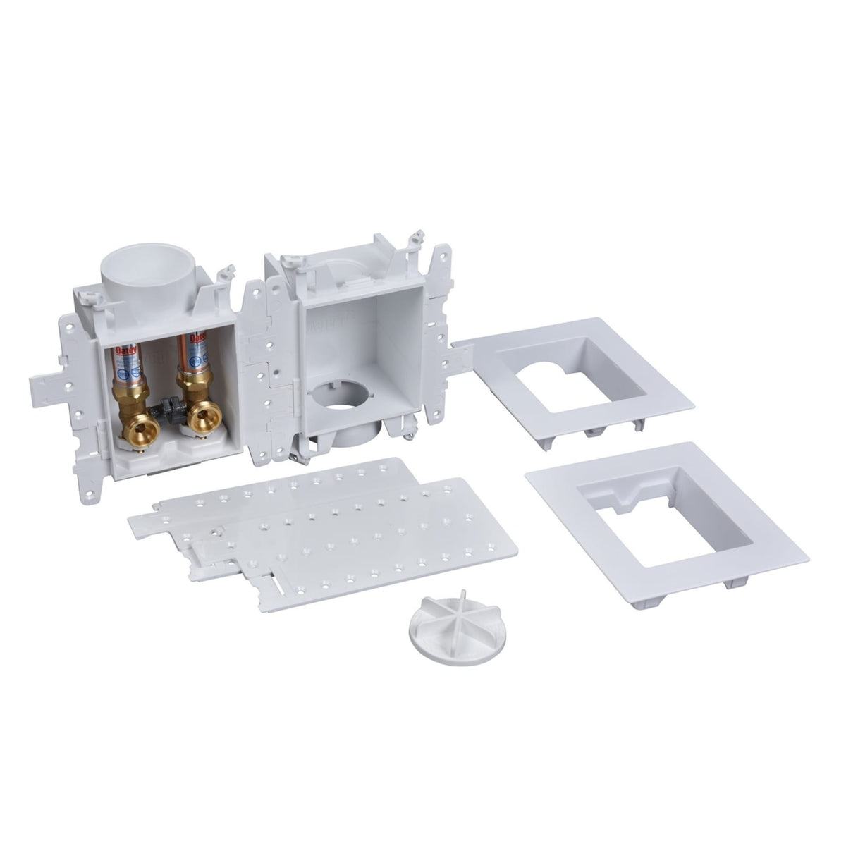 Oatey® MODA® 2-Valve + Standard Drain F1807 PEX (Brass) Washing Machine Supply Box with Hammer Arrestors - Standard Pack