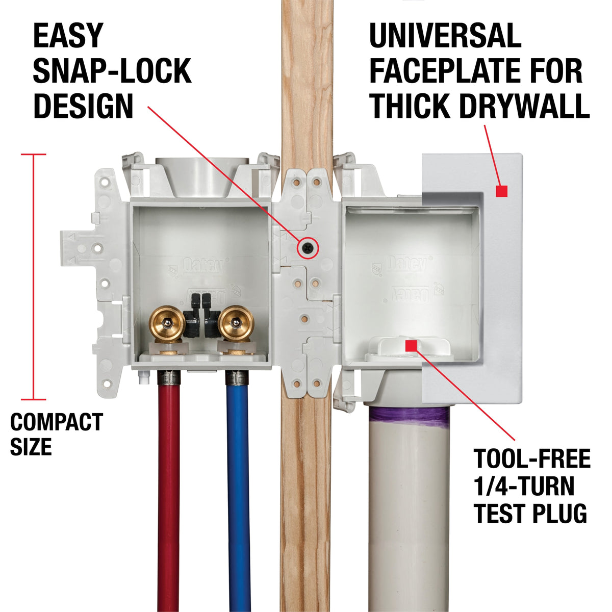 Oatey® MODA® 2-Valve + Standard Drain F1807 PEX (Brass) Washing Machine Supply Box with Hammer Arrestors - Standard Pack