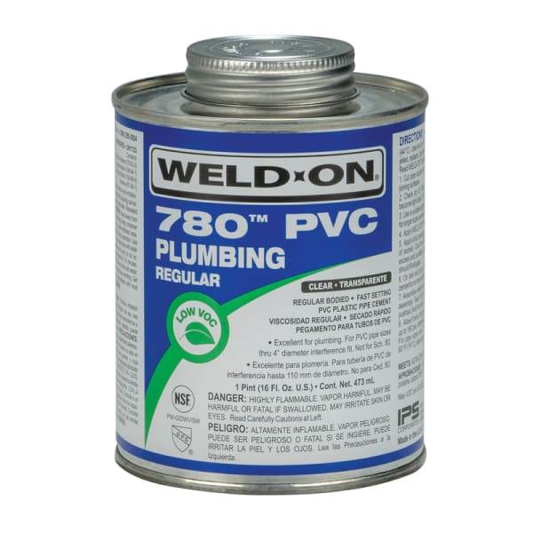 Weld-On 780 PVC Plumbing Solvent Cement, Clear, Low VOC, High Strength, Regular Bodied, Fast Setting, 1 Pint (16 Fl. Oz.)