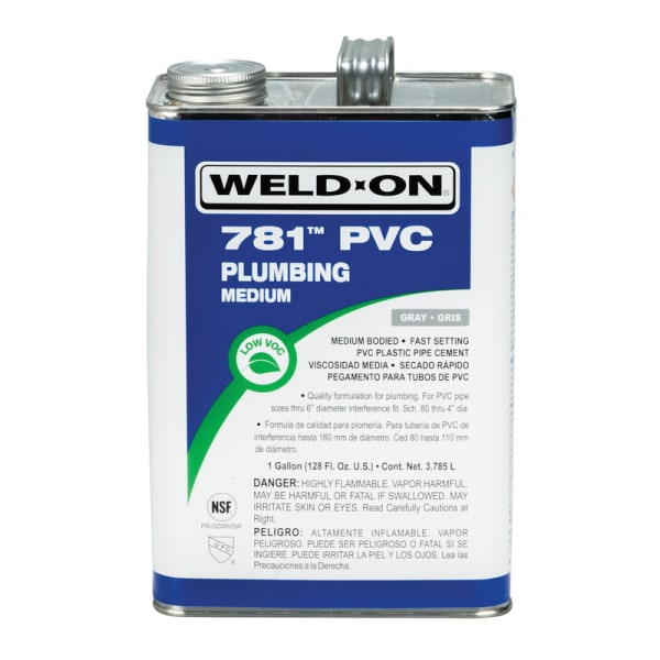 Weld-On 781 PVC Plumbing Solvent Cement, Gray, Low VOC, High Strength, Medium Bodied, Fast Setting, 1 Gallon (128 Fl. Oz.)