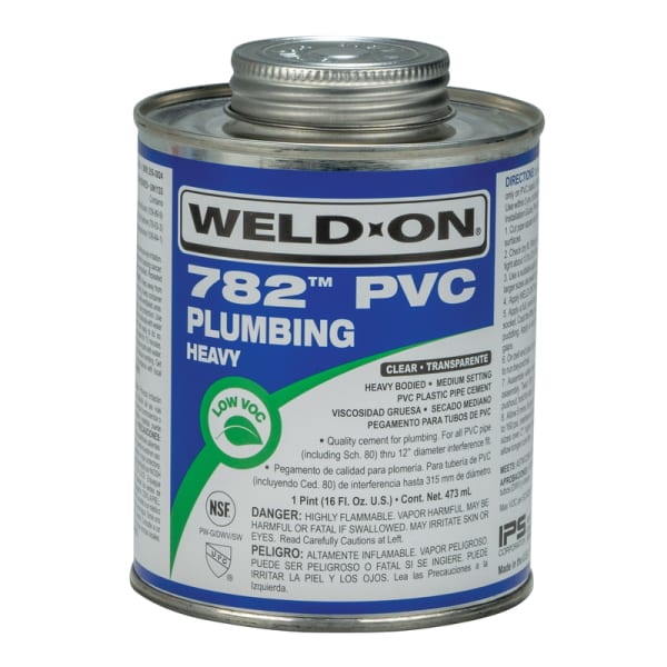 Weld-On 782 PVC Plumbing Solvent Cement, Clear, Low VOC, High Strength, Heavy Bodied, Medium Setting, 1 Quart (32 Fl. Oz.)