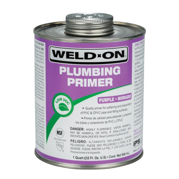 Weld-On Plumbing PVC/CPVC Primer, Purple, Low VOC, Fast Acting, 1 Quart (32 Fl. Oz.)