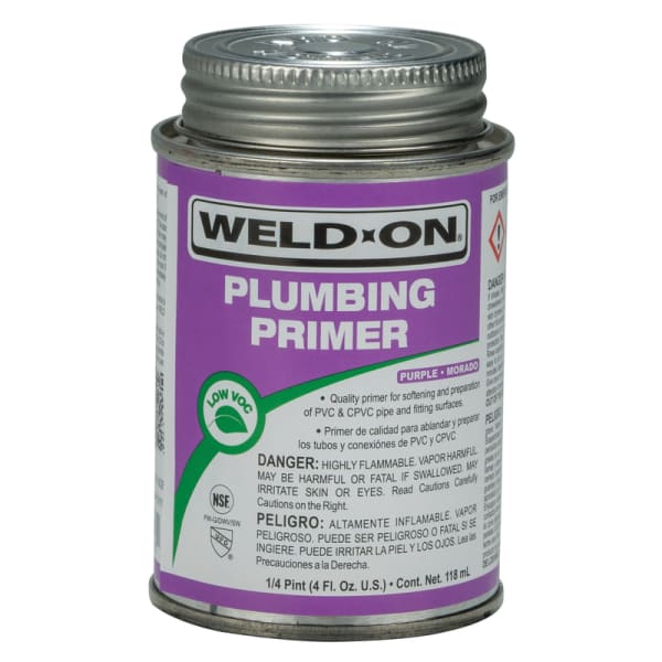 Weld-On Plumbing PVC/CPVC Primer, Purple, Low VOC, Fast Acting, 1/4 Pint (4 Fl. Oz.)