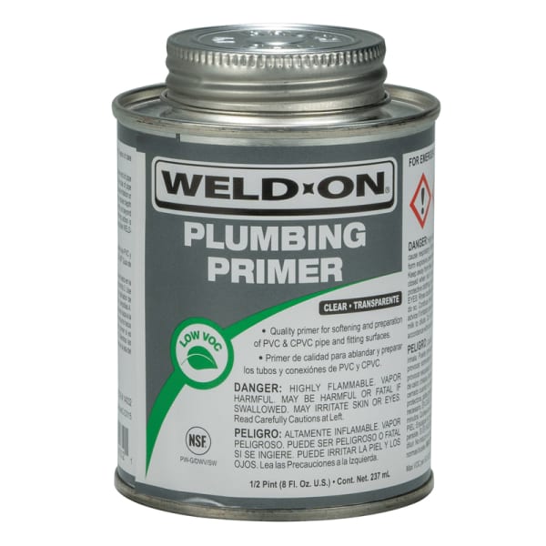 Weld-On Plumbing PVC/CPVC Primer, Clear, Low VOC, Fast Acting, 1/2 Pint (8 Fl. Oz.)