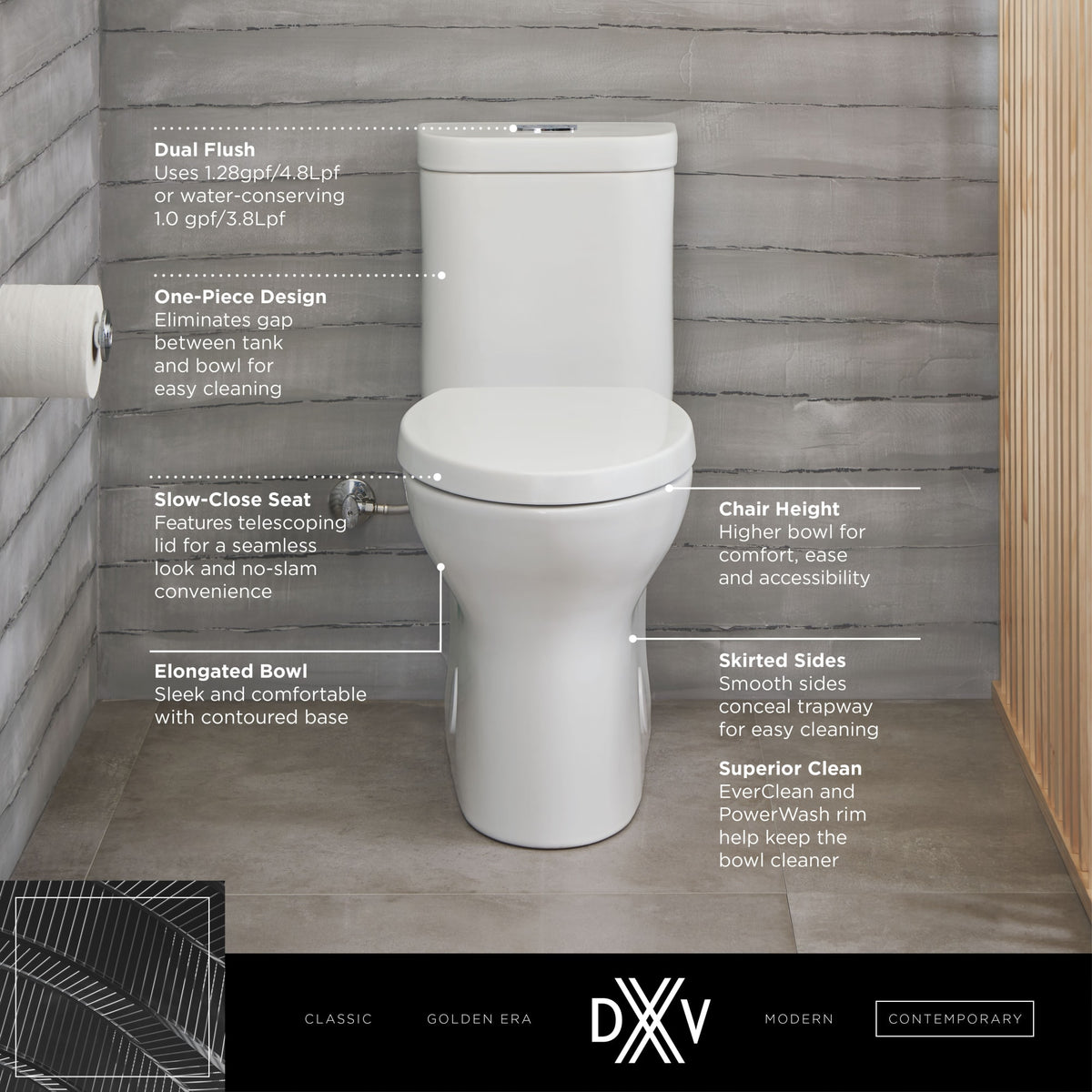 DXV Equility One-Piece Dual Flush Chair Height Elongated Toilet with Seat in CANVAS WHITE