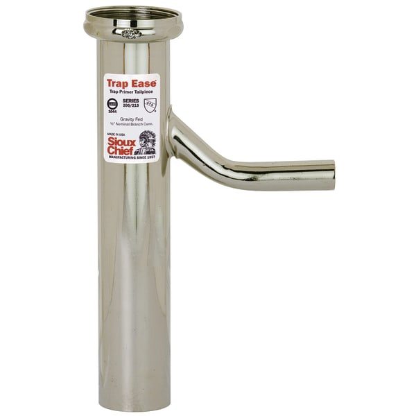 1-1/2" x 6" Direct Connection Trap Primer Tailpiece 1/2" Branch Bra Stainless Steel Nut Chrome