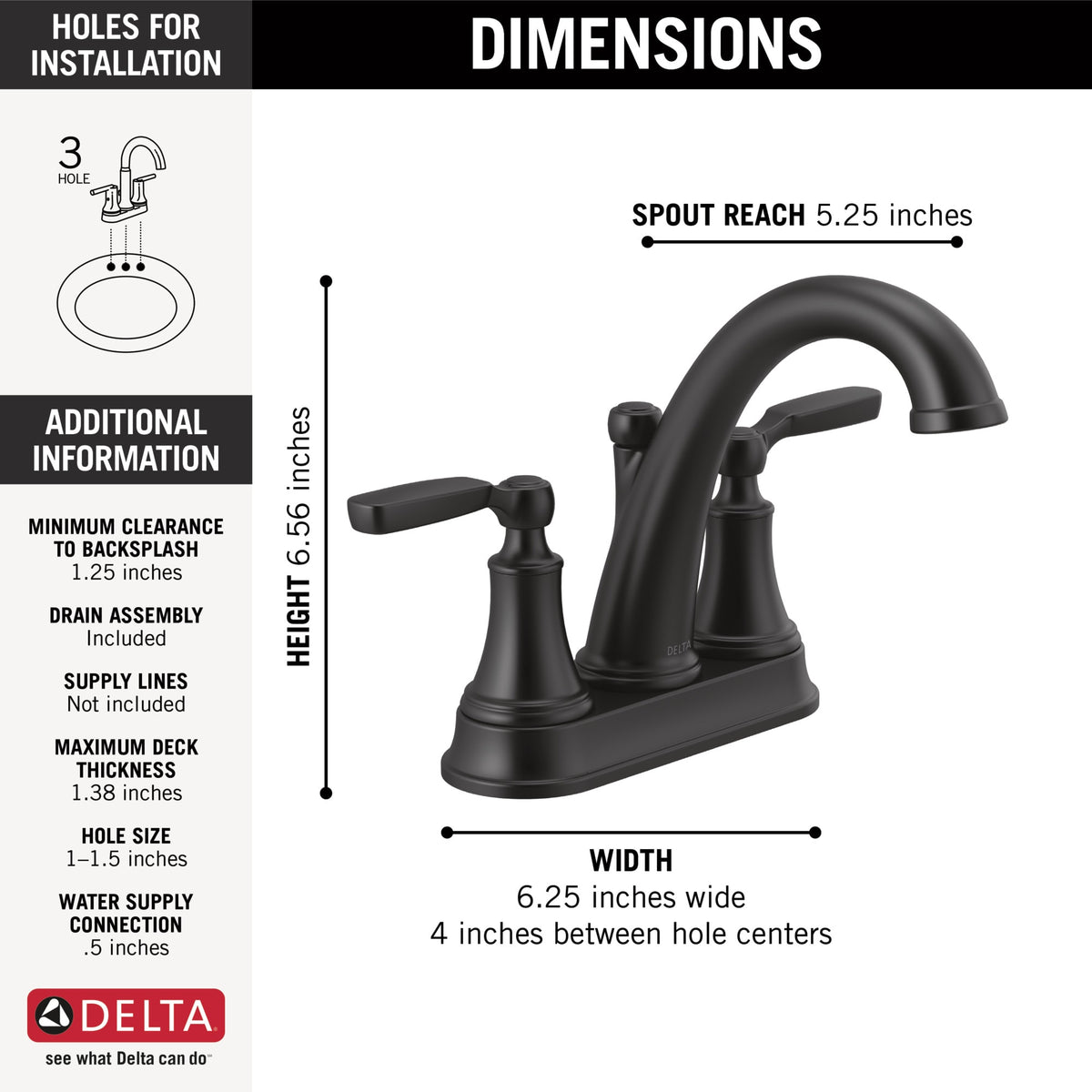 Delta Woodhurst™ Two Handle Centerset Bathroom Faucet Matte Black