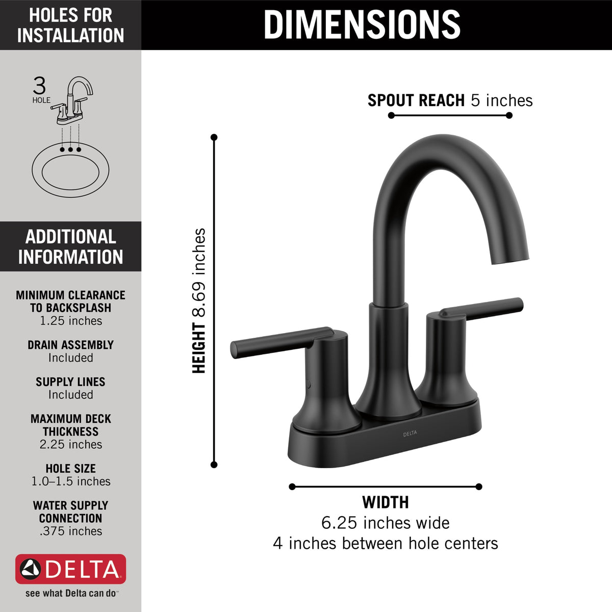 Delta Trinsic® Two Handle Centerset Bathroom Faucet Matte Black