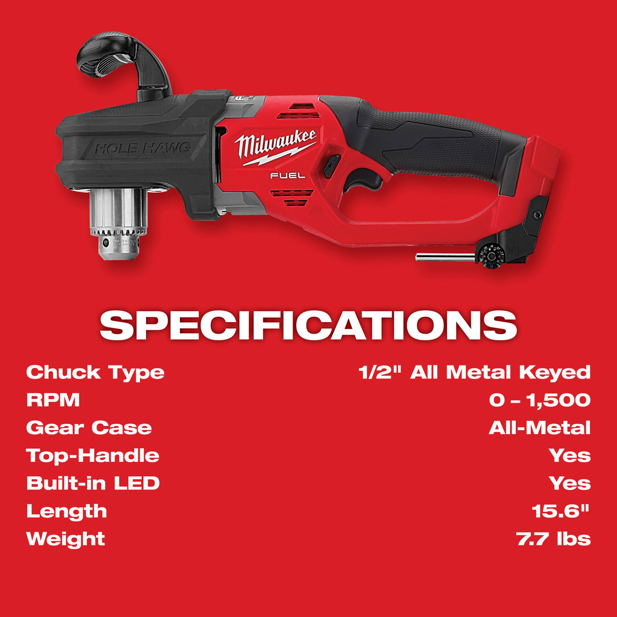 Milwaukee Tools M18 FUEL™ HOLE HAWG® 1/2" Right Angle Drill