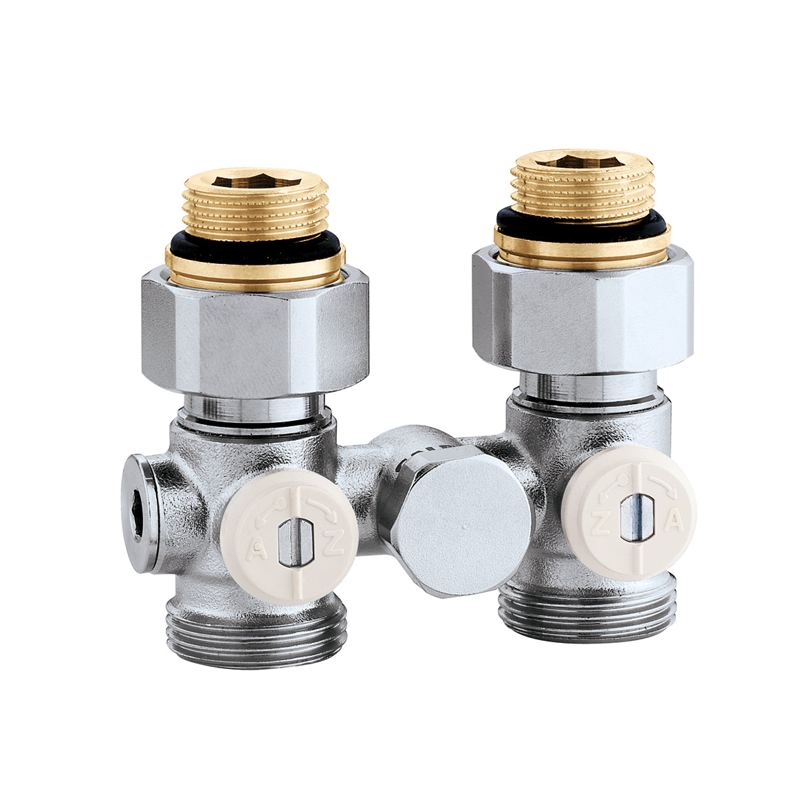 Caleffi 301241 Straight Isolation Valve for 1-Pipe Panel Radiator Systems, 1/2 in. Male Connection, 150 PSI