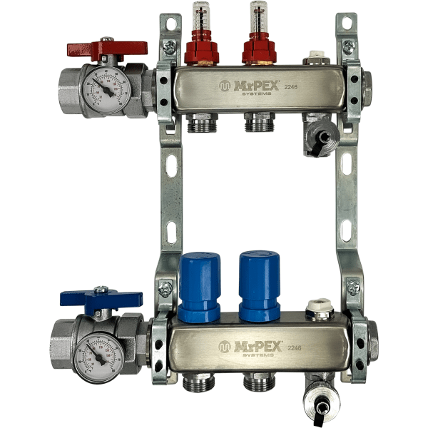 2 Branches - 1 1/4 Stainless Steel Manifold Assembly w/Flowmeter and ball valve