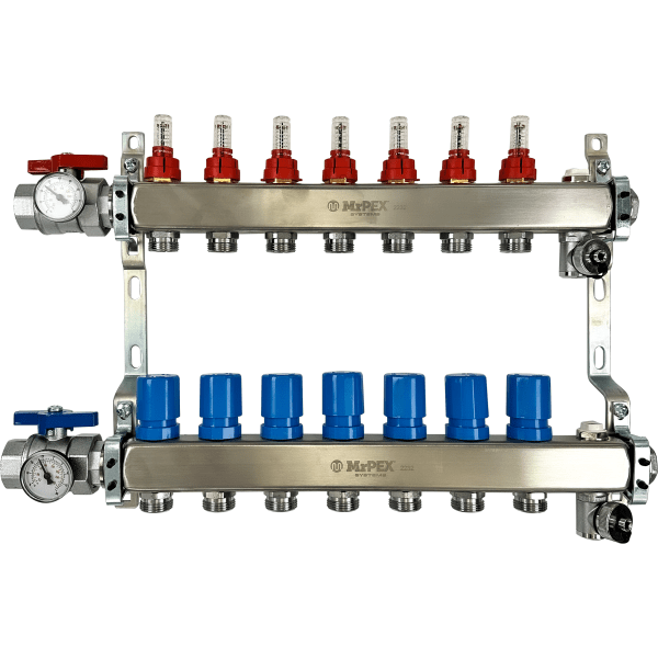 7 Branches - 1 1/4 Stainless Steel Manifold Assembly w/Flowmeter and ball valve