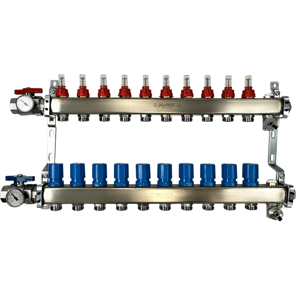 10 Branches - 1 1/4 Stainless Steel Manifold Assembly w/Flowmeter and ball valve
