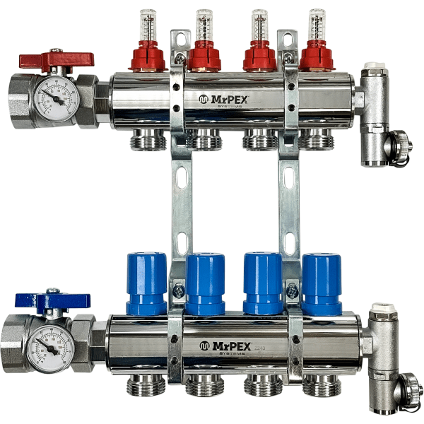 3 Branches - 1 1/2 Chrome Plated Brass Manifold Assembly w/Flowmeter and ball valve