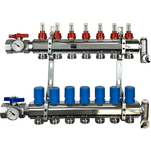 7 Branches - 1 1/2 Chrome Plated Brass Manifold Assembly w/Flowmeter and ball valve