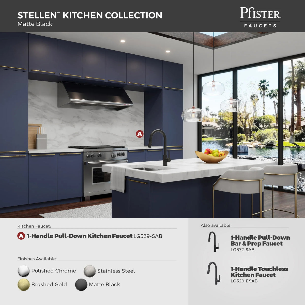 Pfister Faucets LG529SAB Stellen Single-Handle Pull-Down Kitchen Faucet in Matte Black