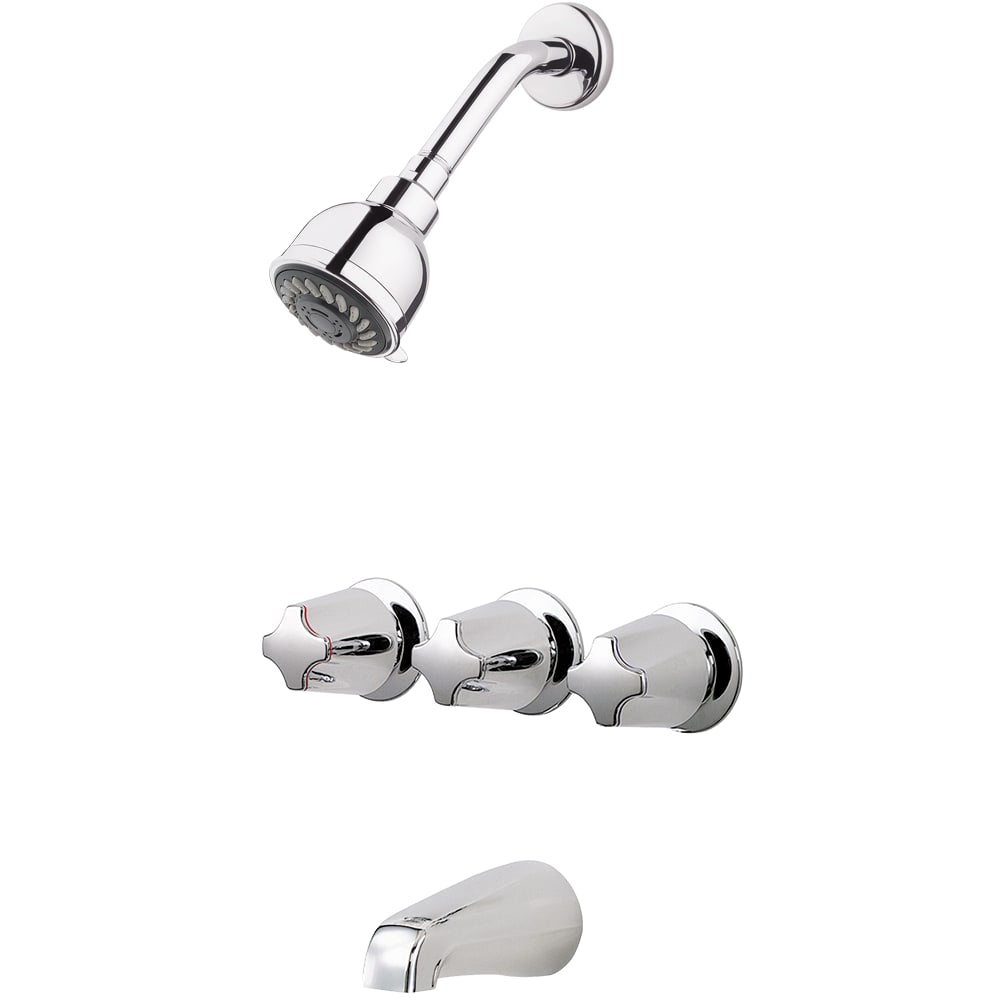 Pfister Faucets LG013110 3-Handle Tub & Shower Faucet with Metal Knob Handles in Polished Chrome