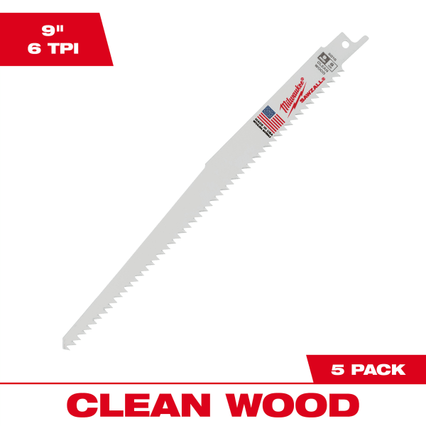 9" 6 TPI Fleam Ground SAWZALL® Blade for Clean Wood (5 Pack)