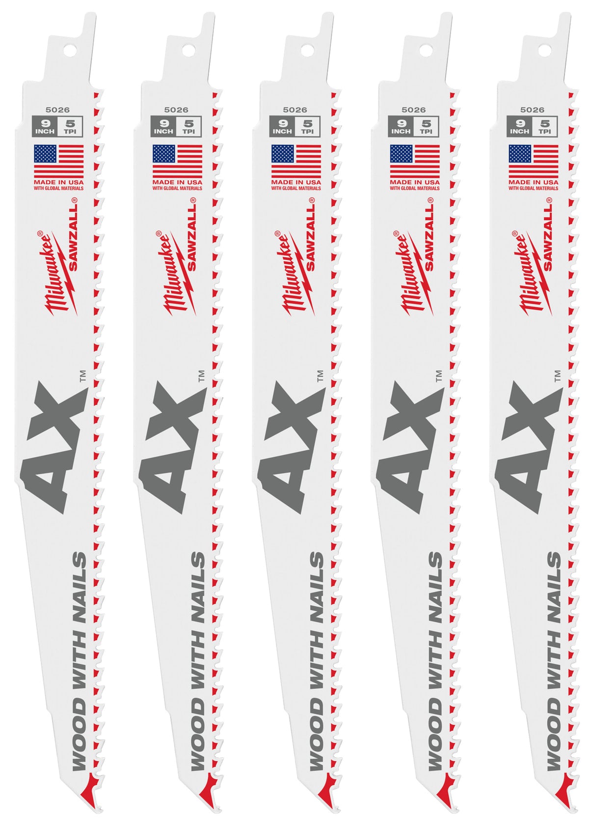 Milwaukee Tools 9" 5 TPI AX™ SAWZALL® Blade for Wood with Nails (25 Pack)