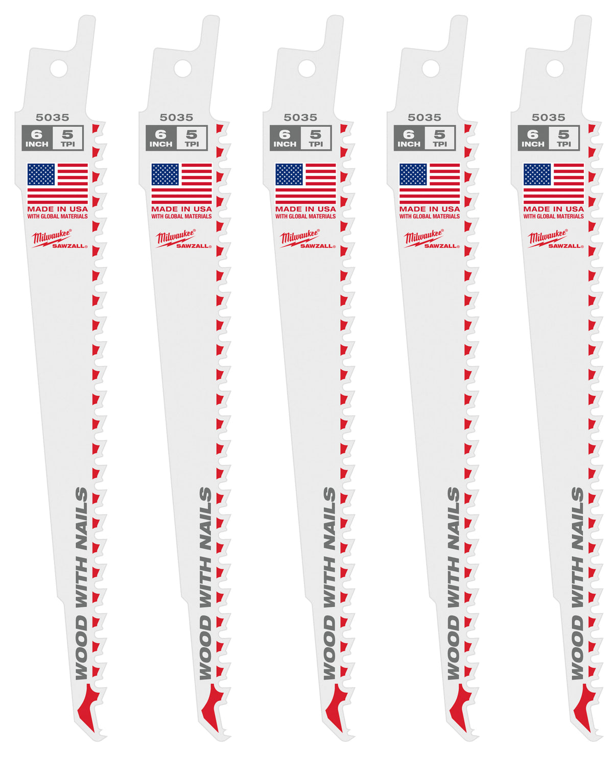 Milwaukee Tools 6" 5 TPI SAWZALL® Blade for Wood with Nails (5 Pack)