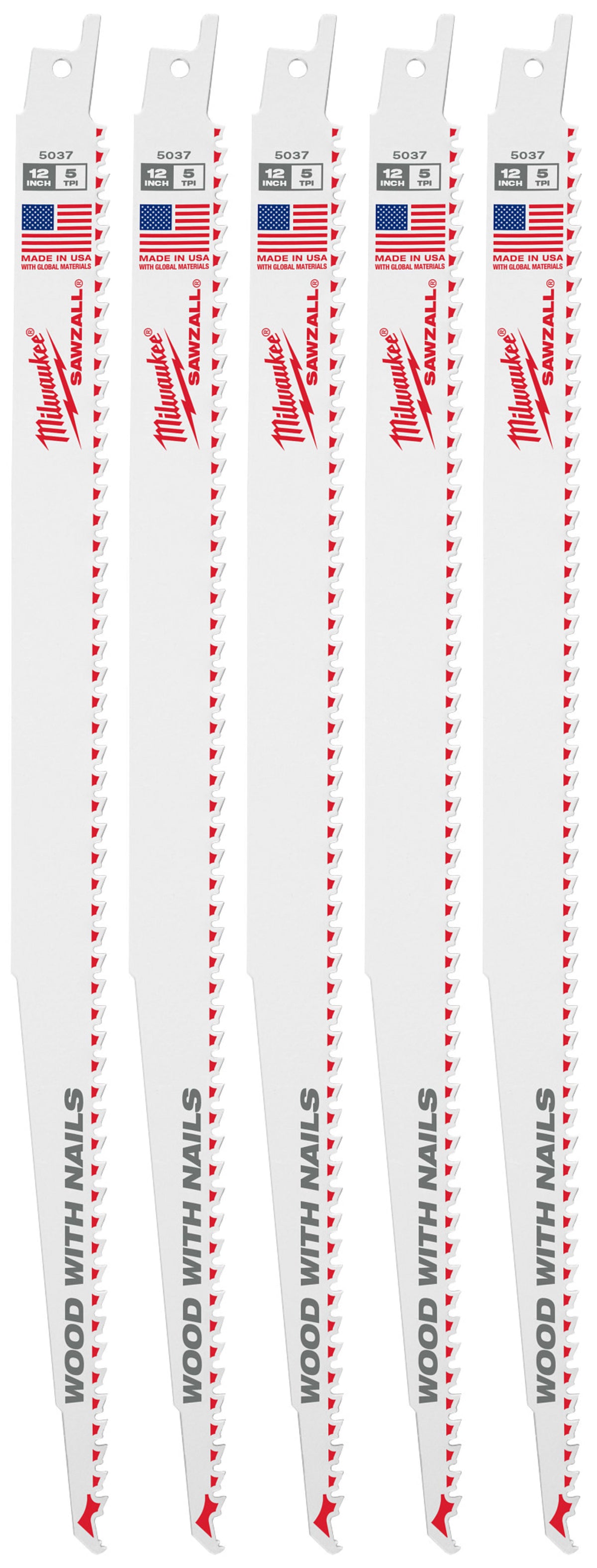 Milwaukee Tools 12" 5 TPI SAWZALL® Blade for Wood with Nails (5 Pack)