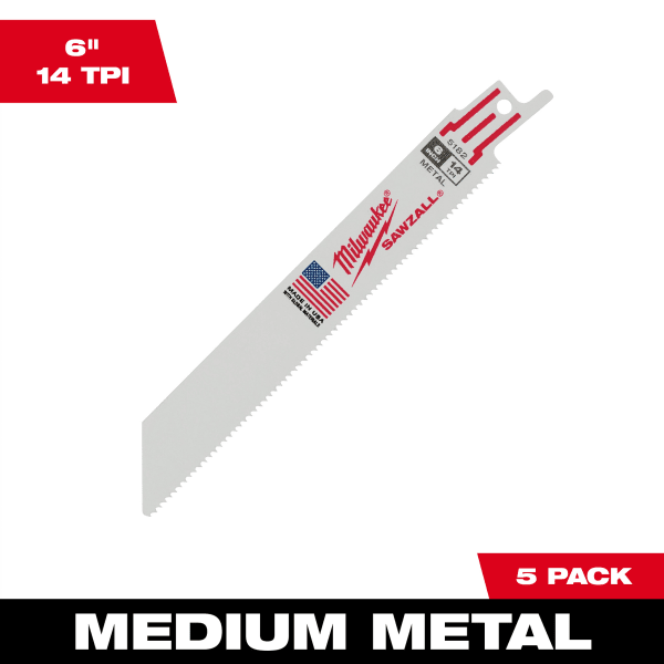 6" 14 TPI SAWZALL® Blade for Medium Metal (5 Pack)