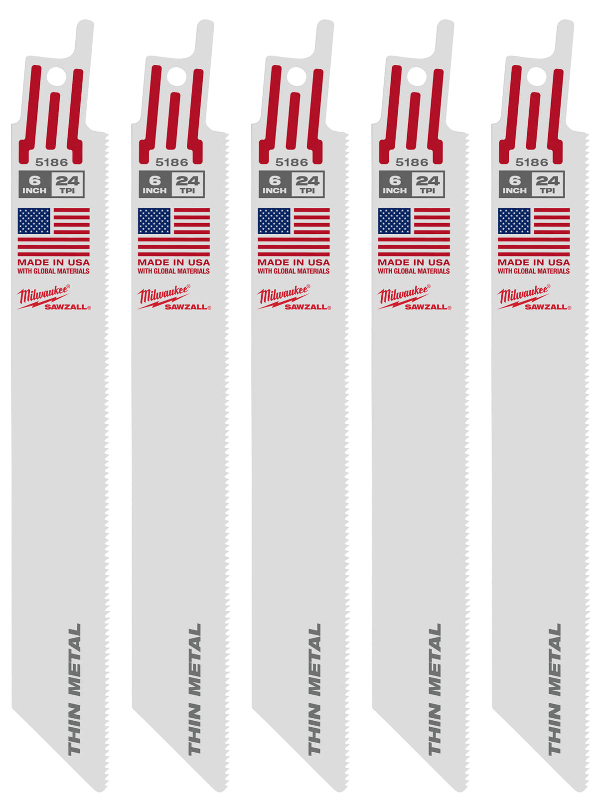Milwaukee Tools 6" 24 TPI SAWZALL® Blade for Thin Metal (5 Pack)