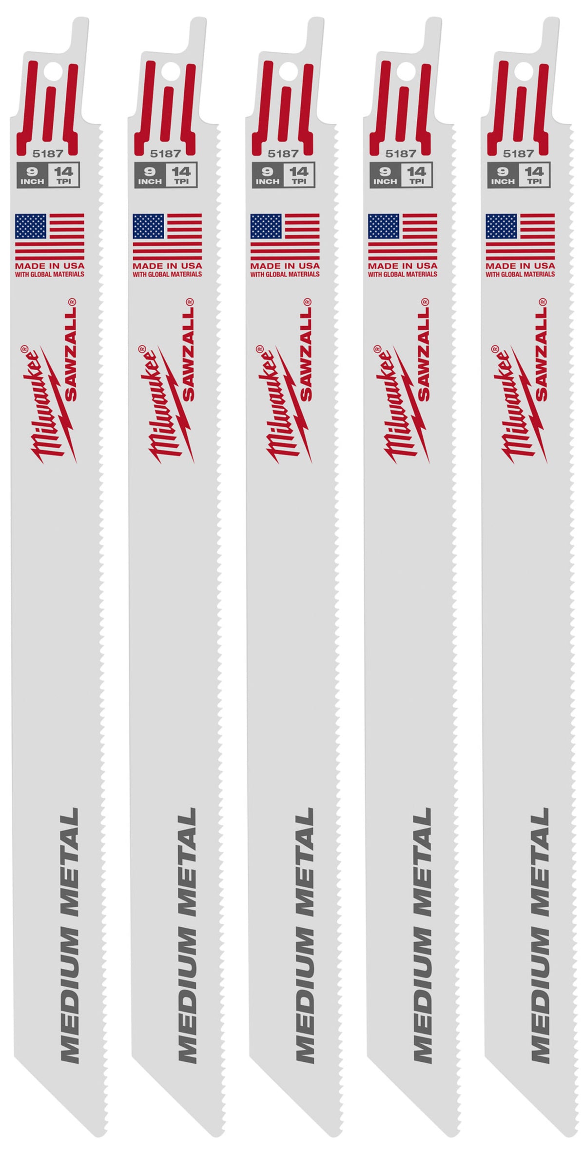 Milwaukee Tools 9" 14 TPI SAWZALL® Blade for Medium Metal (5 Pack)
