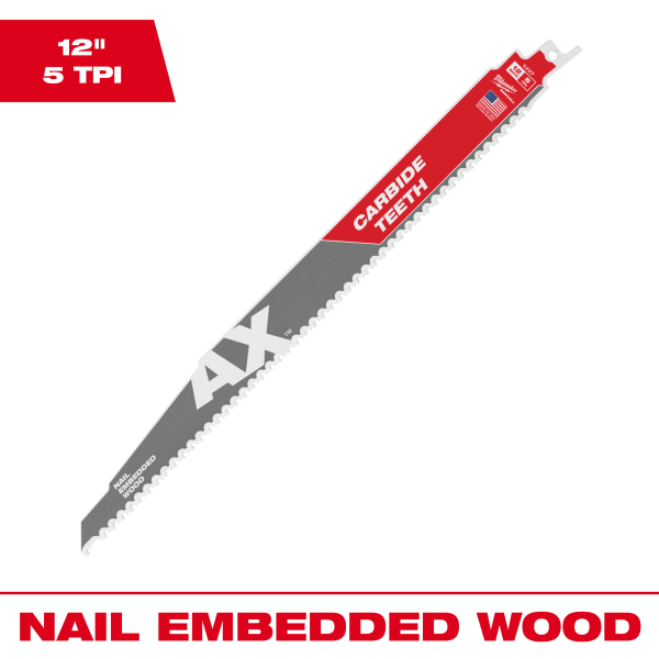 12" 5 TPI AX™ with Carbide Teeth SAWZALL® Blade for Wood with Nails (1 Pack)