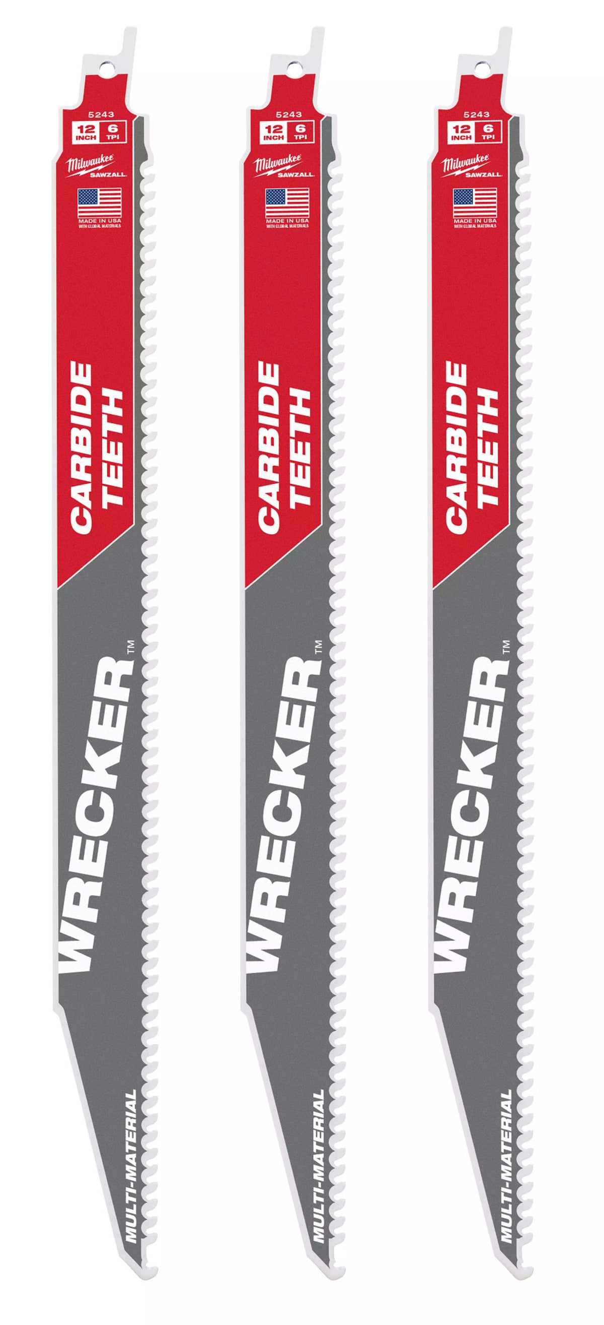 Milwaukee Tools 12" 6 TPI WRECKER™ with Carbide Teeth SAWZALL® Blade for Multi-Material (3 Pack)